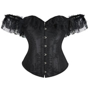 Gothic Women Off Shoulder Corset with Lace Sleeves Elegant Victorian Showgirl Party Costume Sexy Plus Size Corsets