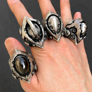 Gothic Punk Style Men's Gems Stone Rings for Men Women Open Adjustable Rings Engagement Wedding Jewelry Gifts Accessories