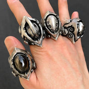 Gothic Punk Style Men's Gems Stone Rings for Men Women Open Adjustable Rings Engagement Wedding Jewelry Gifts Accessories