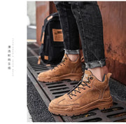 Men's High-top Boots in Solid Color Retro Style Fashionable Flat and Durable Handcrafted All-season Outdoor Work Boots