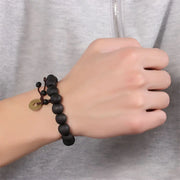 New Buddhist Religion Buddha Bracelet Prayer Beads Wood Bead Bangle Copper Coin