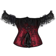 Gothic Women Off Shoulder Corset with Lace Sleeves Elegant Victorian Showgirl Party Costume Sexy Plus Size Corsets