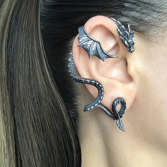 Gothic Dragon Stud Wrap Earrings Left Right Gold Color Woman Retro Personality Design Animal New Female Ear Ornament Jewelry