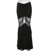 Gothic Mermaid Trumpet Skirt for Women Darkwear Sexy Hollow Out High Waist Slim Fit Fishtail Half Skirt Female Patchwork