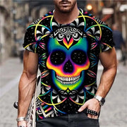 Men's Casual T-Shirt, Gothic Skull Heart Hands Graphic Black Short Sleeve Crew Neck Tee Cool Streetwear Halloween Fashion Top