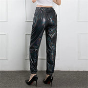 Women's Mid Waist Solid Colour Shiny Glossy Sweatpants Nine Minute Pants Fashion hip-hop trousers Disco Bottoms