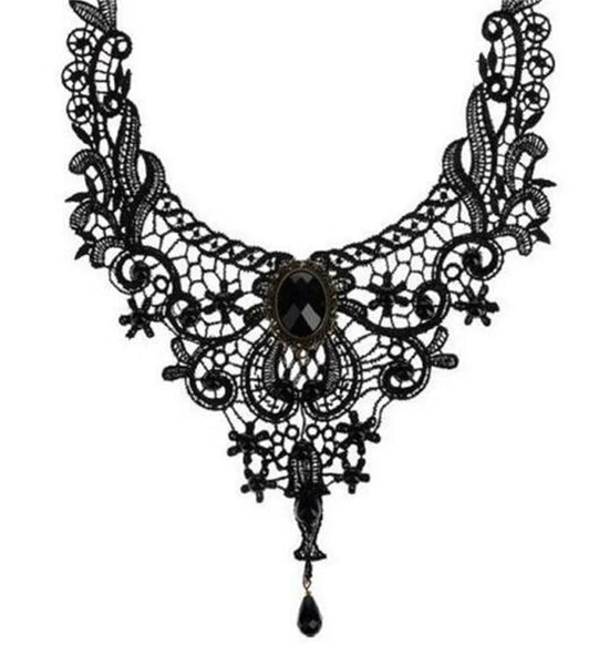 Gothic Crystal Tasse Lace Choker Necklaces Victorian Black Lace Necklace for Women Girl  Punk Dark Jewelry Collares Para Mujer