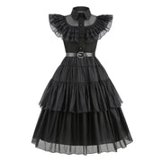 Gothic Style Black Dress Wensday Party Ball Gown Children Halloween Cosplay Adams Family Costume