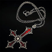 Gothic Punk Hip-pop Cosplay Necklace Unisex Blood Red Chain Alloy Choker Cross Pendant Jewelry Halloween Accessory Prop Gift