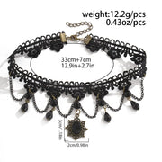 Gothic Retro Court Oval-shaped Hollowed-out Lacework Pendant Black Water Drop Bead Tassel Flower Lace Necklace for Women Jewelry