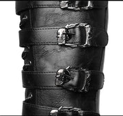 Men's Punk Gothic Biker Boots Tall Harness Buckle Side Zipper Riding Boots for Cosplay Costume Performance Comfortable Black