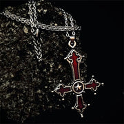 Gothic Punk Hip-pop Cosplay Necklace Unisex Blood Red Chain Alloy Choker Cross Pendant Jewelry Halloween Accessory Prop Gift