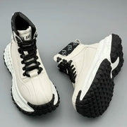 Trendy Men's High-Top  Boots Leather Surface Spor Casual Thi Bot Workwear oes round Toe Flat Heel Pure Color