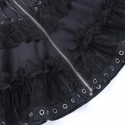 Black Women Punk High Waisted Goth Skirt Sexy Pleated Mini Skirt with Chain E Girl Lace-Up Tie PU Leather Corset Y2K Crop Tops