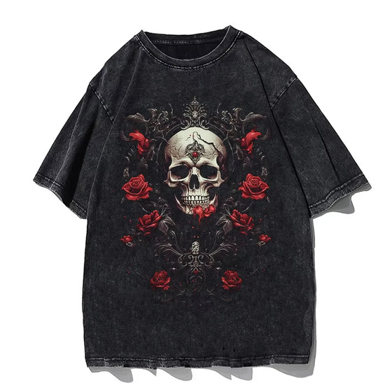 Gothic Hip Hop Print Tee Men Women Clothing Fashion Cool Classic O-collar Gothic Print T Shirt Summer Y2K Vintage Washed T-shirt