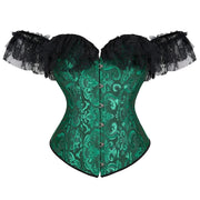 Gothic Women Off Shoulder Corset with Lace Sleeves Elegant Victorian Showgirl Party Costume Sexy Plus Size Corsets
