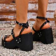 Gothic Punk Chunky Platform Sandals for Women Buckle Strap Wedge Heel Sandals Woman 2025 Summer Thick Bottom Gladiator Shoes