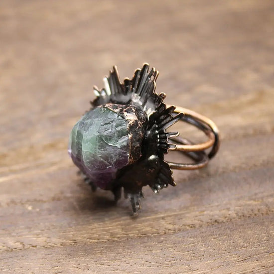 Gothic Natural Crystal Rings Boho Hypoallergenic Adjustable Rings Unique Design Alloy Raw Stone Rings Alternative Fashion
