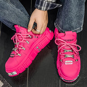 Women's Gothic Woman Sneakers  Ankle Boots Punk Style Black Shoes Rock Metal Decor Lace-up Heel Height Platform Shoes