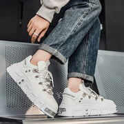 Women's Gothic Woman Sneakers  Ankle Boots Punk Style Black Shoes Rock Metal Decor Lace-up Heel Height Platform Shoes