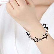62KE Stylish Gothic Bracelet with Large Hollow Star Elegant Accent Hand Strings