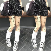 Gothic Music Notes Print Tights for Women Personalized Stocking Thin High Elasticity Black Skin Leggings Spicy Girls Y2K Hosiery