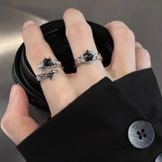 Gothic Irregular Gemstone Ring Aesthetic Girls Adjustable Black Stone Ring Women's Liquid Punk Ring Vintage Jewelry Accessories