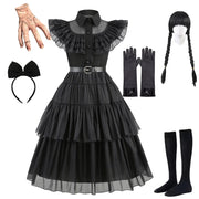 Gothic Style Black Dress Wensday Party Ball Gown Children Halloween Cosplay Adams Family Costume