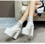 14CM Ankle Knight Boots High Heels Shoes For Nightclub Thick Heel Platform Boots Cool Black Punk Girls Footwear High Quality