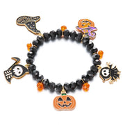Gothic Pumpkin Pendant Bracelets Zinc Alloy Crystal Halloween Hand Chain Resin Elastic Crystal Beaded Bracelet Accessories