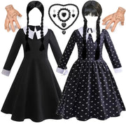 Gothic Black Dress Halloween Costume for Girls 2025 Party Ball Gown Children Cosplay Adams Family Vestido
