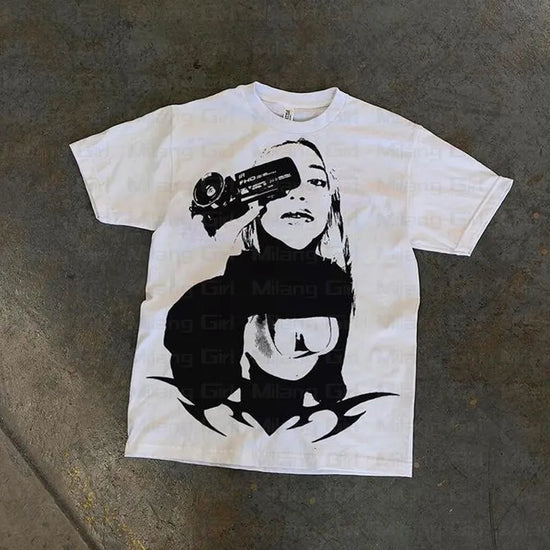 Gothic Style Printed short sleeve T shirt Oversized Summer Men's clothes hip hop O-neck streetwear Cyber y2k couple dresscode