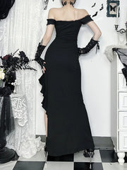 AltGoth Coquette Sexy Elegant Dress Women Gothic Dark Aesthetic Fairycore Grunge Off-the-shoulder Lace Patchwork Party Dresses