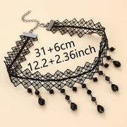 Gothic Dark Lace Choker Necklace Trend Artificial Crystal Bead Tassel Pendant Clavicle Necklace Women's Y2K Party Stage Jewelry