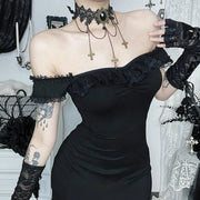 AltGoth Coquette Sexy Elegant Dress Women Gothic Dark Aesthetic Fairycore Grunge Off-the-shoulder Lace Patchwork Party Dresses
