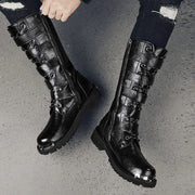 2025 High Leather Boots Men Black Boots Gothic Punk Motorcycle Boots Men Big Size 46 Comfy Platform Boots for Men Tooling Boots