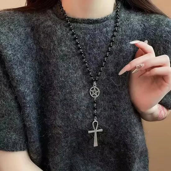 Gothic Cool Black Beads Star Pendant Necklace DIY Fashion Choker Y2K Necklace for Women Men Punk Charm Grunge Jewelry Accessory