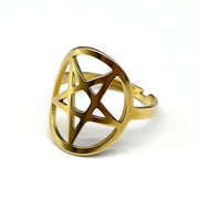 Gothic Satan Inverted Pentagram Finger Ring for Men Women Stainless Steel Adjustable Rings Emo Punk Hip Hop Jewelry Gifts R27S03