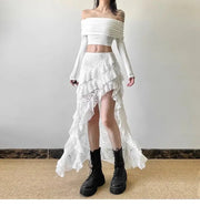 Gothic Skirt 2000s Summer Women's Clothes Gyaru Kpop Streetwear Lace High waist Casual Aesthetic Long Skrit Femme Hip hop Skirts