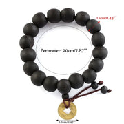 New Buddhist Religion Buddha Bracelet Prayer Beads Wood Bead Bangle Copper Coin