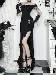 AltGoth Coquette Sexy Elegant Dress Women Gothic Dark Aesthetic Fairycore Grunge Off-the-shoulder Lace Patchwork Party Dresses