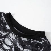Gothic Punk Shirt 2000s Women Skeleton Pattern Round Neck Long Sleeve Crop Top Black Dark Academia Clothes y2k Tees Streetwear