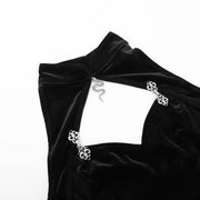 Goth Dark Elegant Evening Velvet Cheongsam Dresses Mall Gothic Lace Flare Sleeve Crop Tops Grunge Split Cut Out Partywear Dress