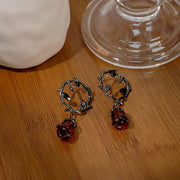 Gothic Red Rose Blossom Earrings Women Punk Halloween Jewellery Creativity Fashion Gorgeous Statement Jewelry Girl Gifts