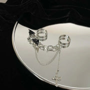 Gothic Black Bat Wing Cross Chain Rings Y2K Kpop Dark Crystal Heart Zircon Cross Ring Goth Grunge Egirl Irregular Double Rings