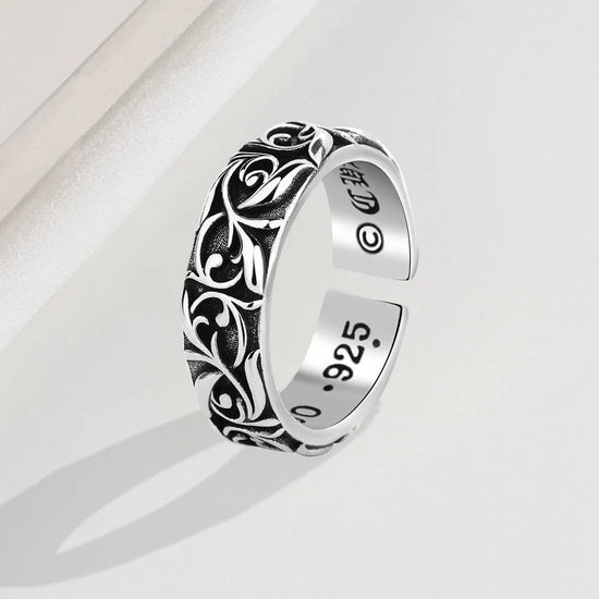 Gothic Vine Ring Silver Black Unisex Jewelry Punk Adjustable Open Band Vintage Victorian Style Gothic Subculture Fashion