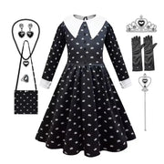 Gothic Black Dress Halloween Costume for Girls 2025 Party Ball Gown Children Cosplay Adams Family Vestido