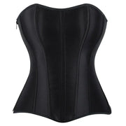 Gothic Black Satin Overbust Corset Top for Women Sexy Lace-Up Side Zipper Waist Bustiers Body Shaper Lingerie