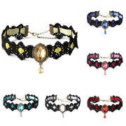 Gothic Black Lace Necklace Collar Choker Velvet Crystal Vintage Gothic Chain Pendant Woven Necklace Collarbone Chain