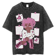 Men Casual Washed Cotton Vintage T-Shirt Men Gothic Girl Punk Rock Retro Animated Oversized Unseix Large Washed T-Shirt